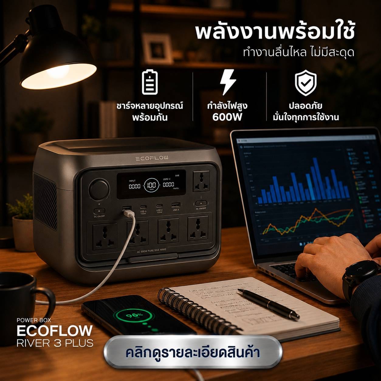 POWER BOX ECOFLOW RIVER 3 PLUS 600 วัตต์
